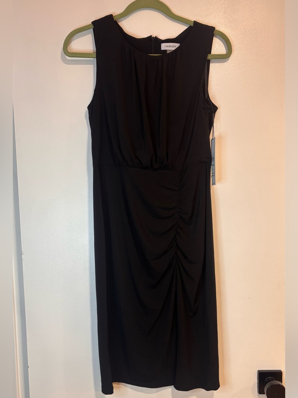 NWT Classic Black Sleeveless Ruched Sheath Dress - Calvin Klein size 8